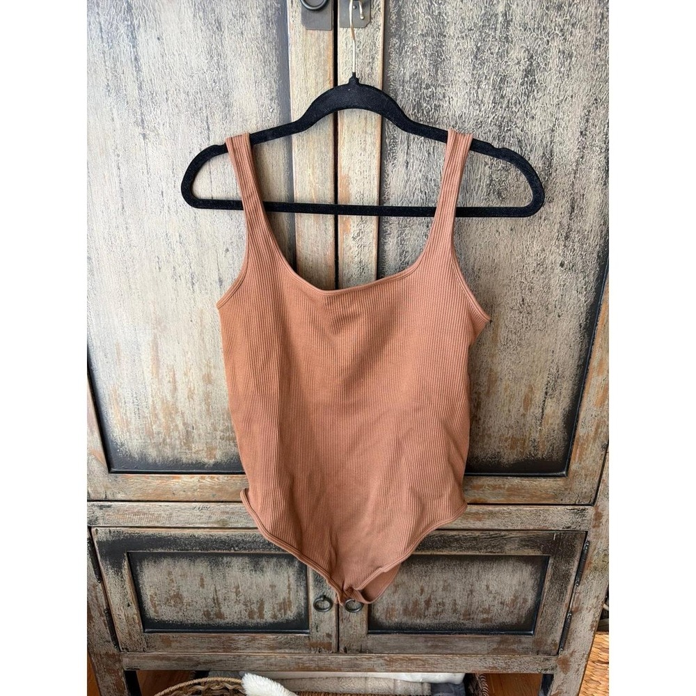 OQQ Ribbed Sleeveless Bodysuit brown xxl